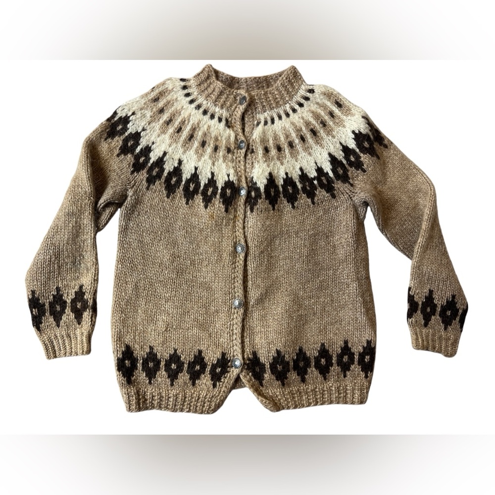 VINTAGE HILDA LTD MADE IN ICELAND FAIR ISLE CARDIGAN WOOL MEDIUM